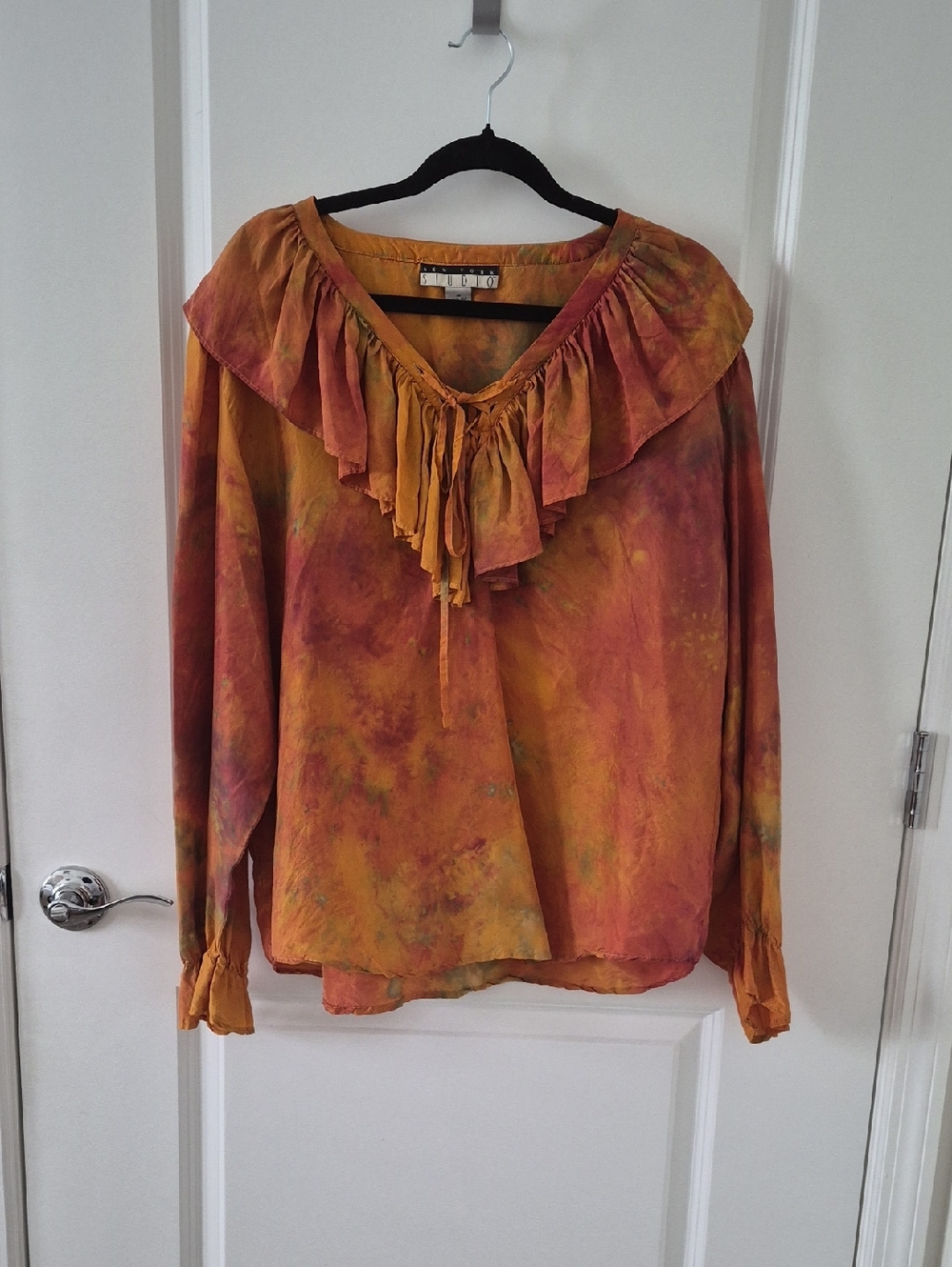 New York Studio Boho Ruffle Tie-Neck Blouse - Mustard Orange